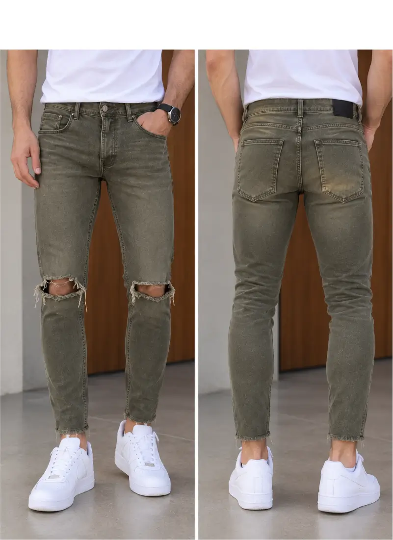 Pantalón Zara Bull verde olivo rasgado - Imagen 3