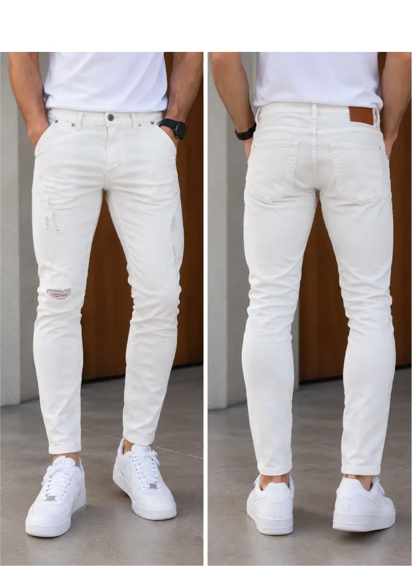 Pantalón Skinny Stretch blanco rasgado