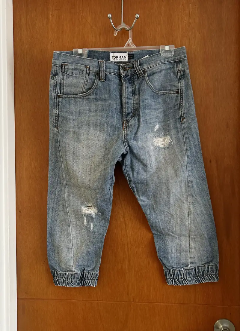 Bermuda larga Topman Carrot de mezclilla azul para hombre