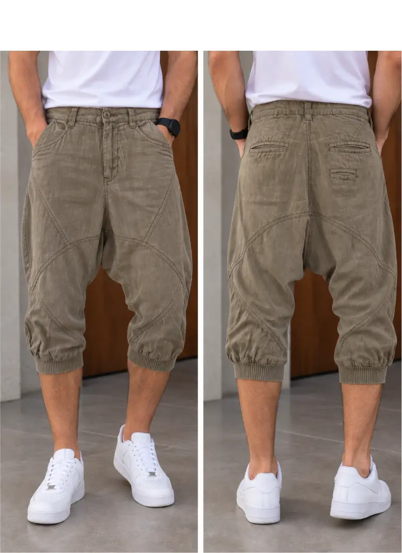 Short capri Pull&Bear verde olivo claro estilo bombacho
